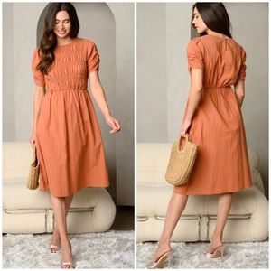 POLAGRAM Sophisticated Spicy Rust Midi Dress